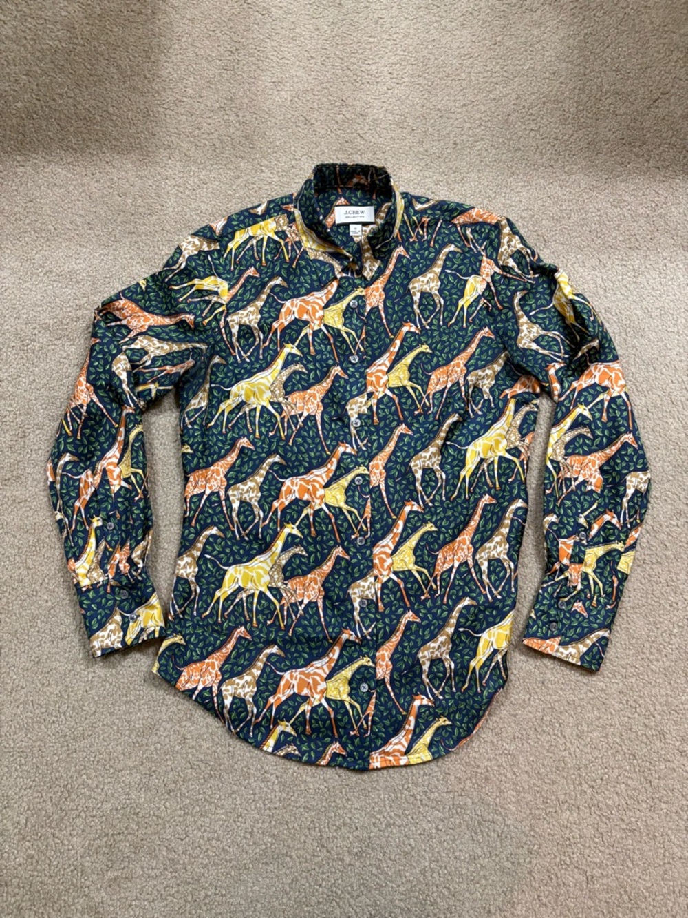 J. Crew Collection Green Giraffe Print Silk Button-Up Shirt